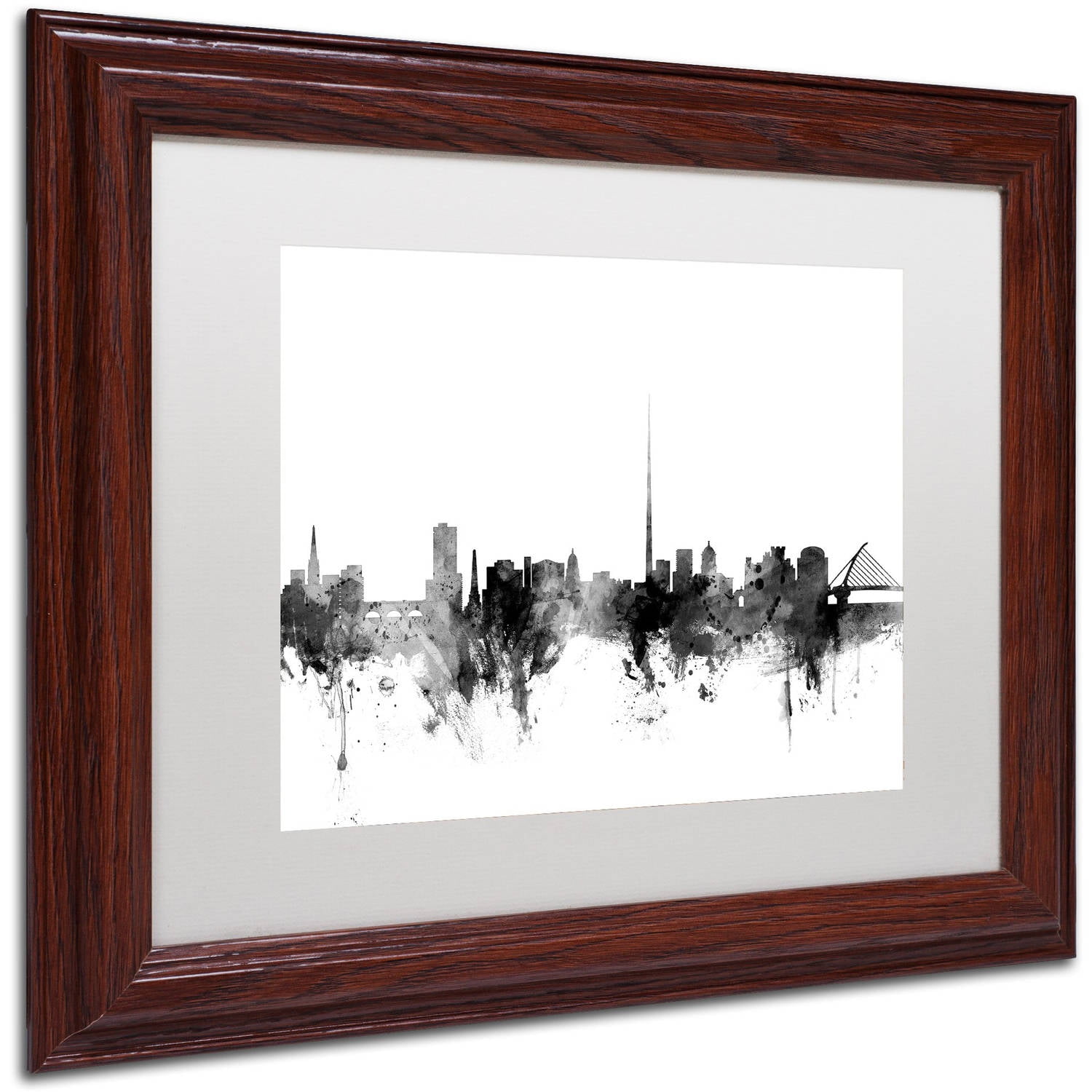 Trademark Fine Art "Dublin Ireland Skyline B&W" Canvas Art by Michael Tompsett, White Matte, Wood Frame