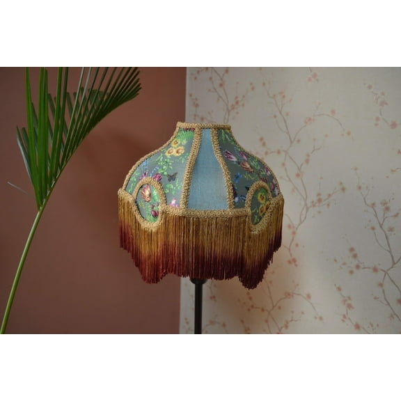 BespokeByNikita Printed Victorian Lamp Shades, Green, Vivian Shape, Vivien Shape