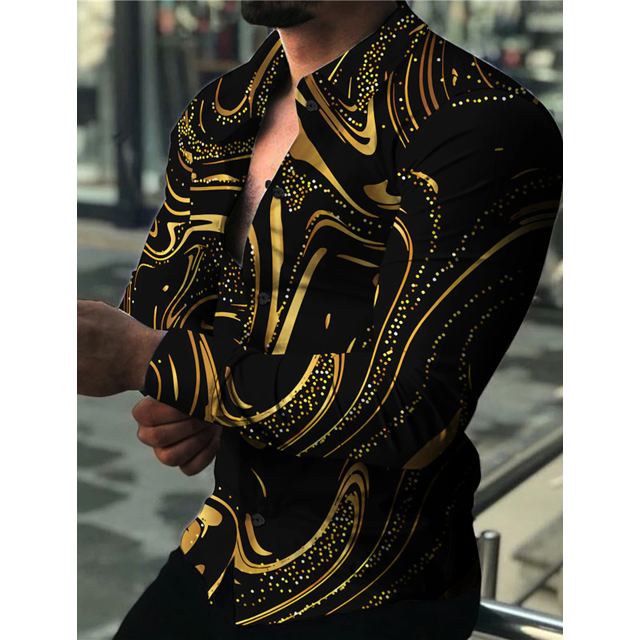 Patrón de camisa para hombre Patrón de camisa Puños estampados en 3D Ropa de manga larga con botones estampados en 3D para uso diario y festivo