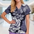 thumbnail image 2 of OIOLOYJM Scrub Tops Women 2026 Casual V Neck Short-Sleeve Vintage Floral Print Tops Cotton Work T Shirts Basic Clothing with Pockets Gray XL, 2 of 4