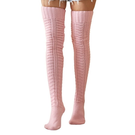 

hirigin Women Soft Knit Stockings Solid Color Knitted Over-The-Knee Socks