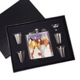 thumbnail image 1 of KuzmarK 6 oz. Stainless Steel Flask Set in Black Presentation Box -  Eight Colorful Maine Coon Kitties Abstract Cat Art by Denise Every, 1 of 2