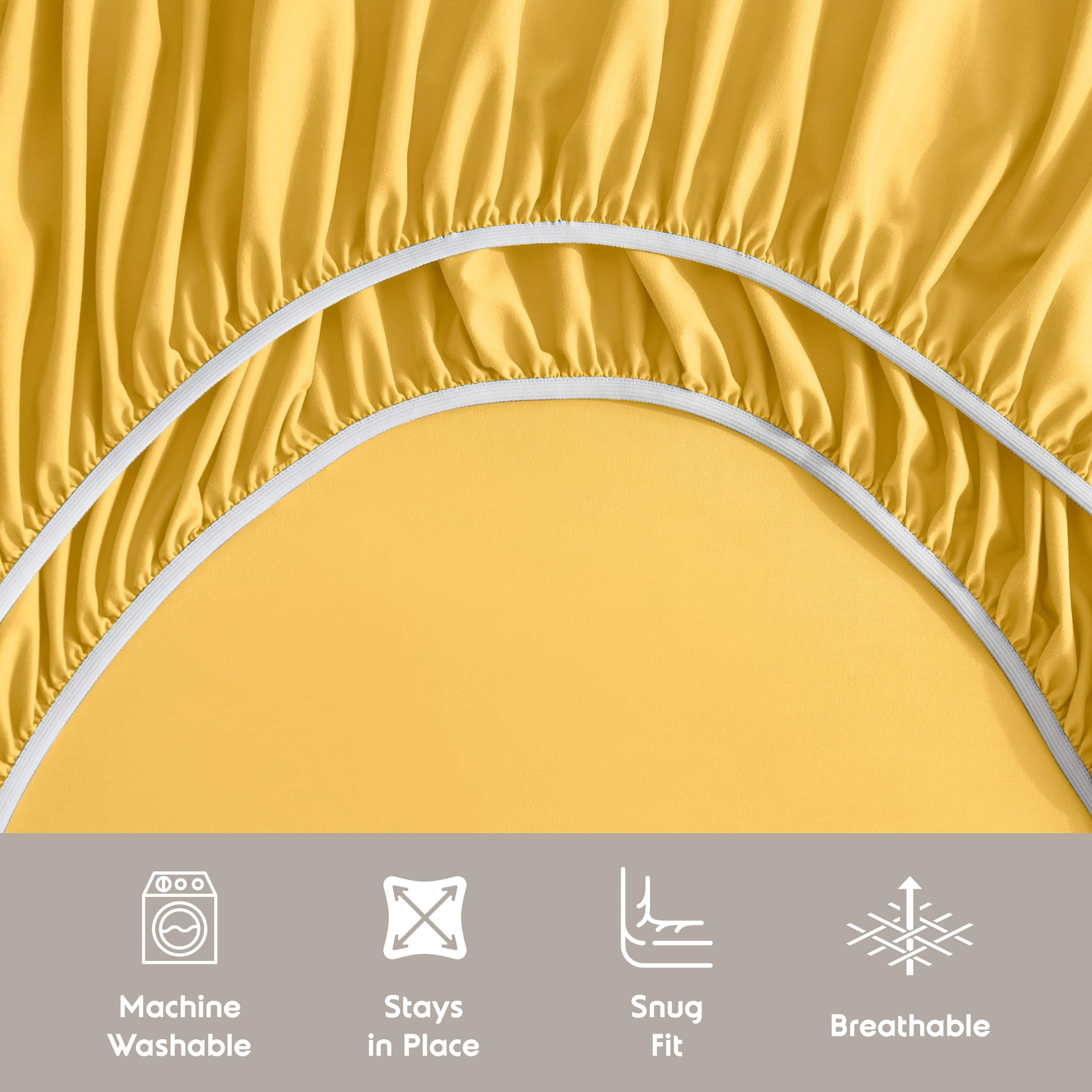 Lammaloe Split King Sheets Set, Hotel Style Deep Pocket 5 Piece Bed Sheets, Luxury Soft Microfiber Sheet Sets, Yellow