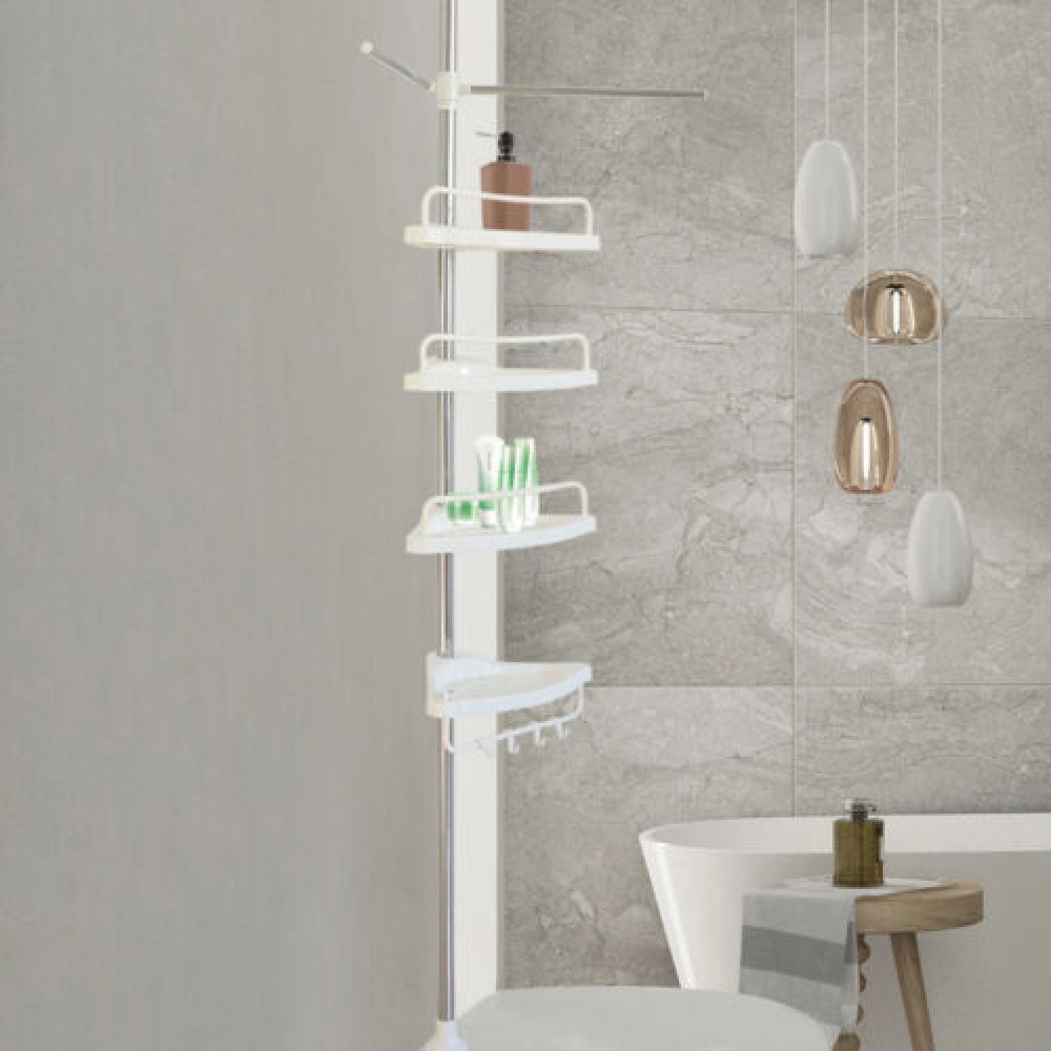 Bathroom Shower Bath Caddy Corner Storage Rack Wall Shelf Pole