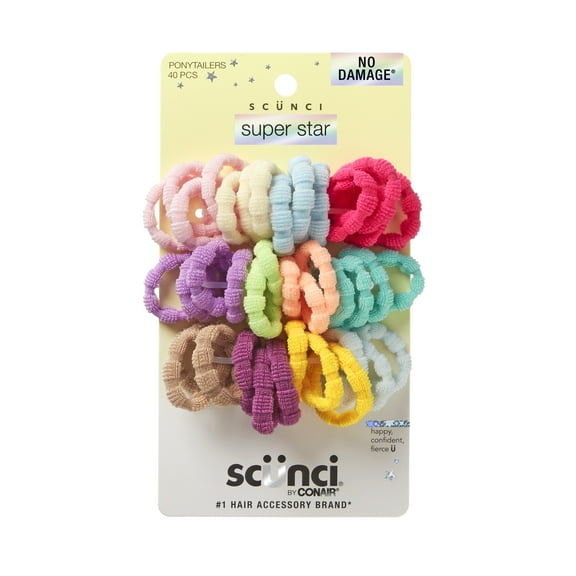 Scunci Ponytail Hair Ties, Multicolor, 40 Count