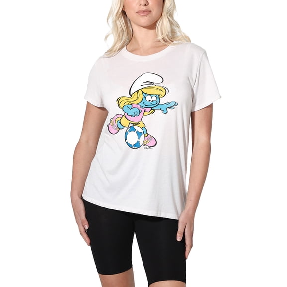 The Smurfs Soccer Smurfette Women's Loose T-Shirt, White, Small
