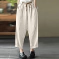 thumbnail image 4 of Kaemgyyd Womens Cotton Linen Pants Loose Fit Wide Leg Casual Pants Elastic Waist Cropped Trousers for Beach Vaction, 4 of 6