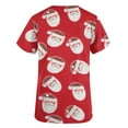 thumbnail image 4 of Women Christmas Scrub Tops Stretchy V-Neck Short Sleeve Cute Print Working Uniform Pull-On Tops with Pockets, XXXL, 4 of 5