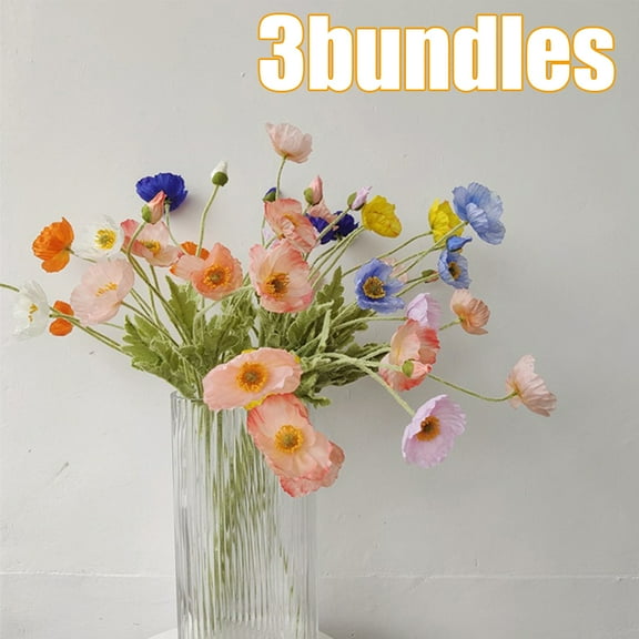 D-GROEE 3PCS Artificial Flowers Bundle Fake Plants Faux Silk Corn Poppy Flowers Multicolor UV Resistant Colorful Floral for Vase Arrangements Outdoor Decoration