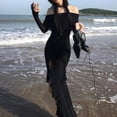 thumbnail image 3 of Vestido De Mujer Vestidos sin espalda de dama con hombros descubiertos Corte alto Traje de playa cómodo de punto sexy Ygjytge Negro L para Mujer, 3 of 5