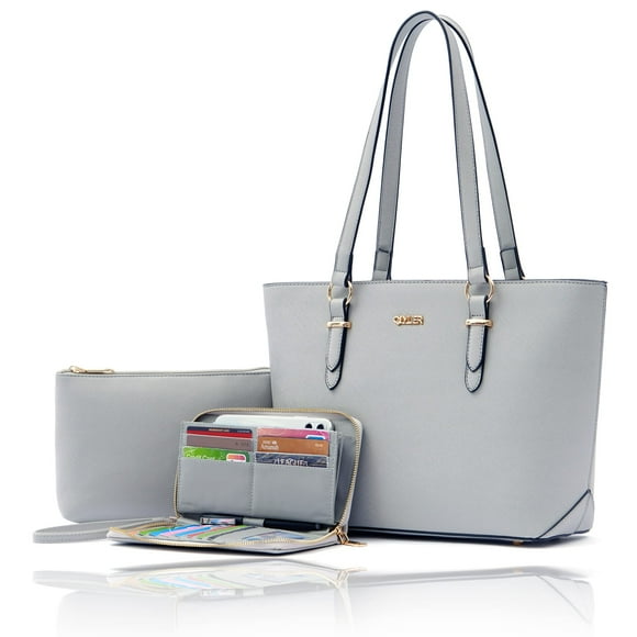 Set de bolsos y carteras Qiyuer para mujer Work en piel sintética gris