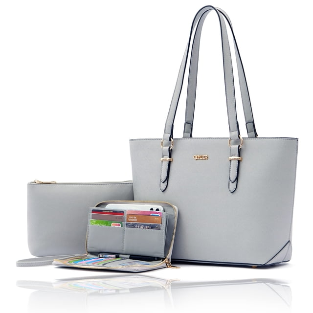 Set de bolsos y carteras Qiyuer para mujer Work en piel sintética gris