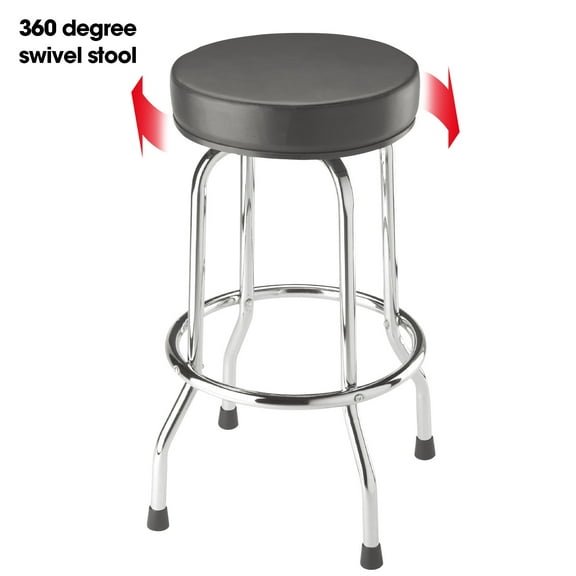 BIG RED Swivel Bar Stool: Padded Garage/Shop Seat with Chrome Plated Legs, Black, W6185-R