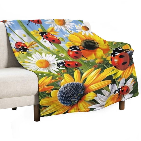 Ladybugs Floral Garden Throw Blanket for Women, Men & Kids - Super Soft Plush Blanket Throw Fleece Blanket Animal Blanket