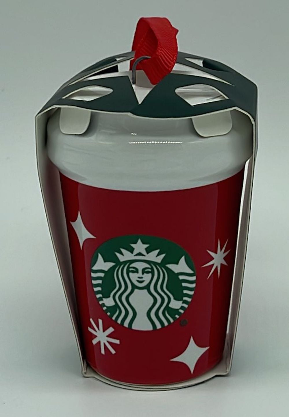  Starbucks Holiday 2022 Ornament Red with White Snowflakes