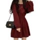 thumbnail image 3 of Vestido de manga larga Sólido Cuello cuadrado Una línea Vintage Cintura alta Longitud Suave Chic Elegante Mini vestido, 3 of 4