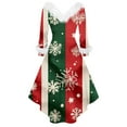 thumbnail image 3 of Women's Fashion V-Neck Casual Fit Christmas Print Party Long Sleeve Dress, Plush Trim, Holiday Print, Retro Style, Party Wear, Slim Fit, Festive,Dark Green,2XL, 3 of 3