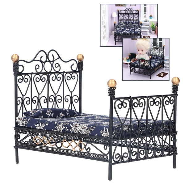 1:12 Mini Cama de Muñeca Doble Doble Bed, Iron Miniature Dollhouse Detalla Delicados Detalla MEJORA CURIOSIDAD MANO DE OBRA PARA EL HOGAR Para Niños