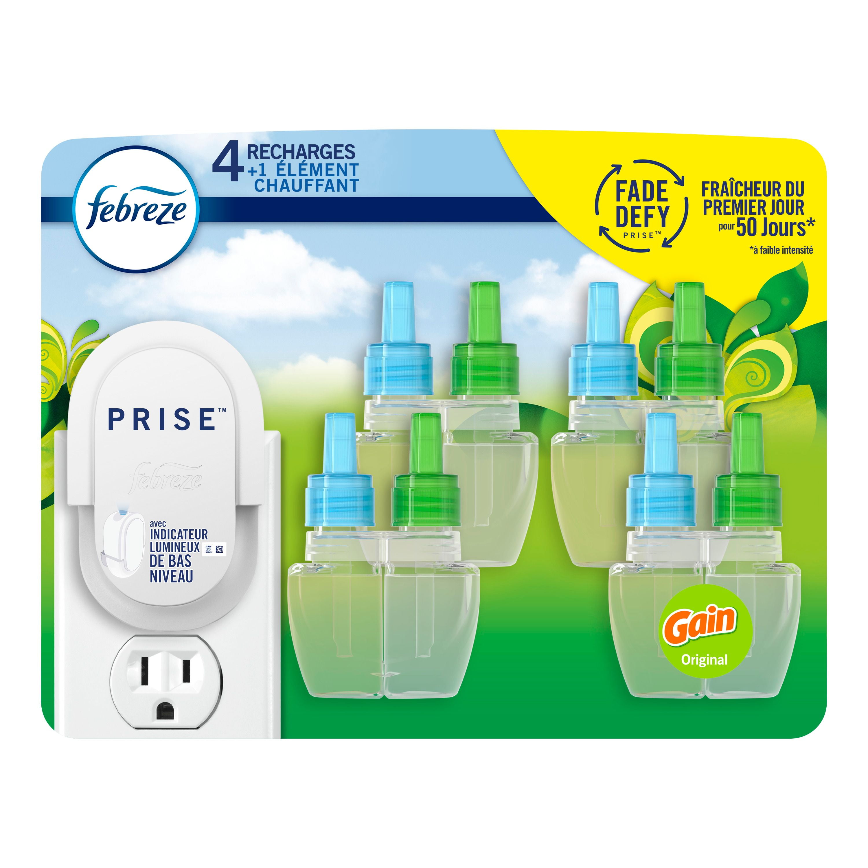 Febreze Plug In Air Freshener, Odor-Fighting Scented Oil Starter Kit, Gain Scent, Warmer + 4 Refill