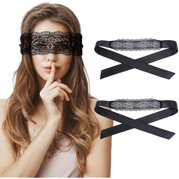 wonima11 FRESHME Lace Blindfold Sleep Mask - 2 Pcs Black Eye Sleeping Mask See Through Blindfolds for Couples Women Men, Adjustable Night Eye Cover for Girlfriend Boyfriend Gift for Her Him