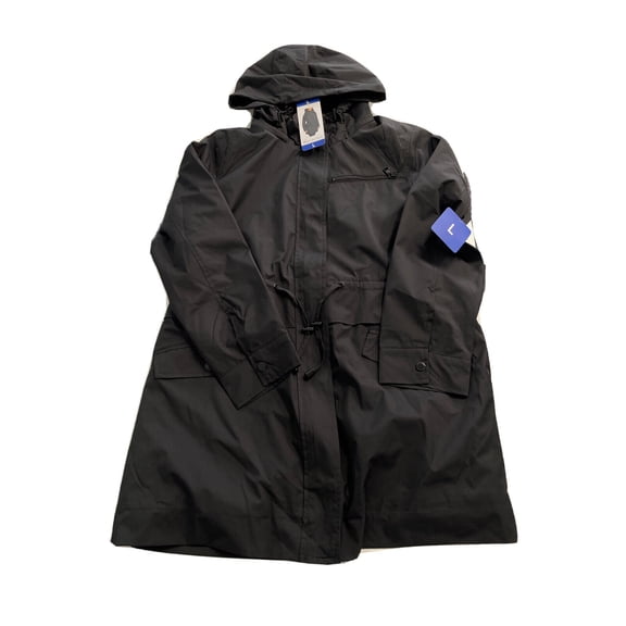 Two by Vince Camuto Womens' Zipper Removable Hood Rain Jacket (Black, Small)