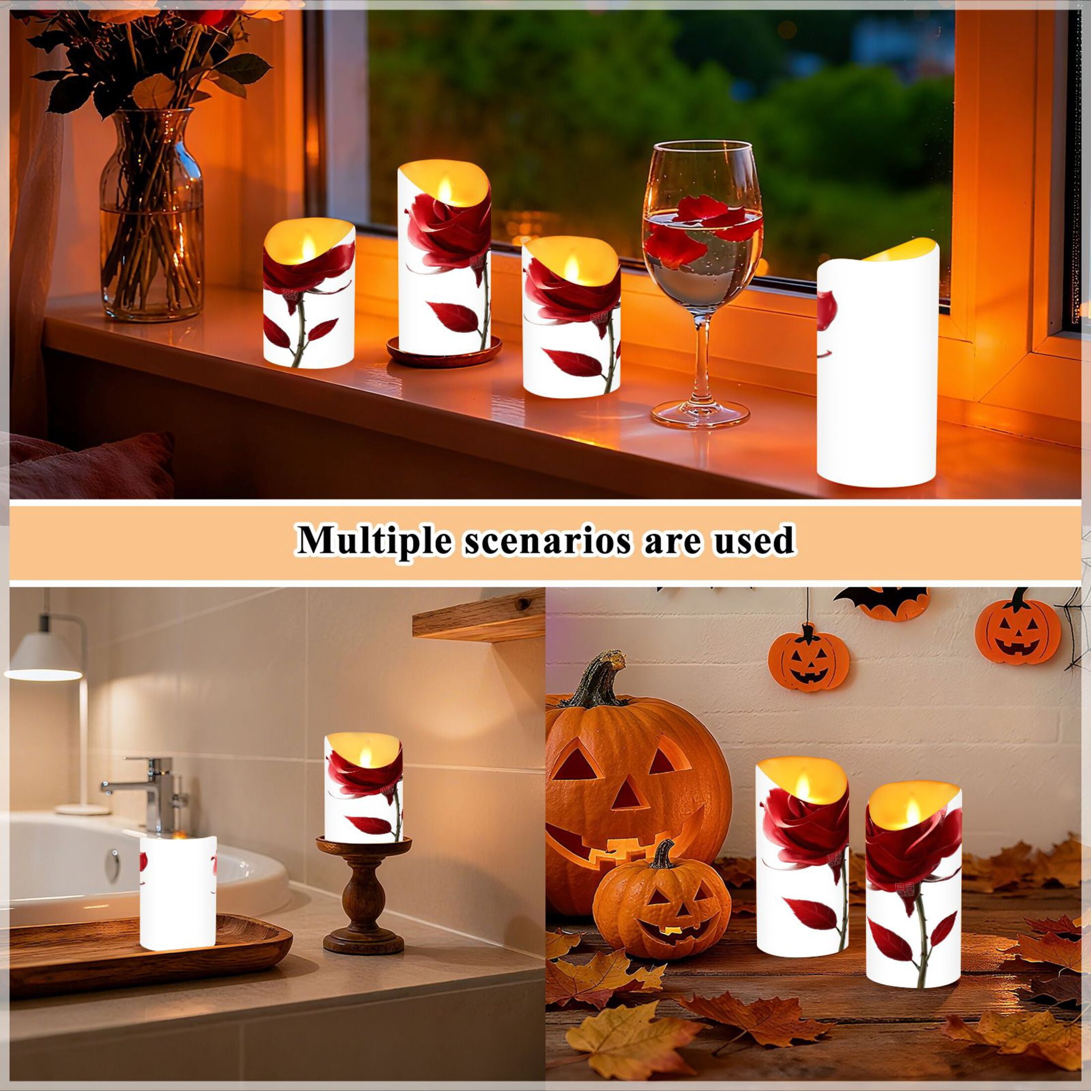Iauyy Flameless Candles Battery Operated LED Pillar Candles with Remote and Timer, 3d Roses Set of 2 （M)