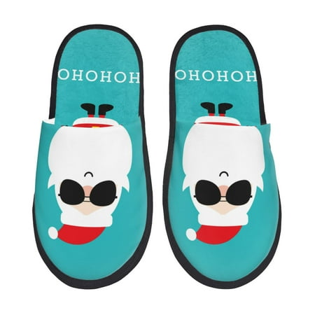 Balery Cute Santa Claus Slient Indoor Furry Fleece Comfort House Shoes Soft Non-Slip Home Shoes Cotton slippers House Slippers-- Large