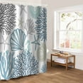 thumbnail image 5 of Blue Ocean Bathroom Curtain 78 Inch Shower Curtain with Hooks, Coastal Coral Starfish Shell Conch Seahorse Waterproof Polyester Bath Curtain Washable Bathtub Curtain 54''x 78'', 5 of 6