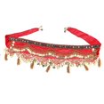 thumbnail image 4 of Bufanda de cinturo de Cadera con Borlas Monedas Lentejuelas Cinturón Egipcio para Danza de Vientre, Baile Latino rojo, 4 of 9