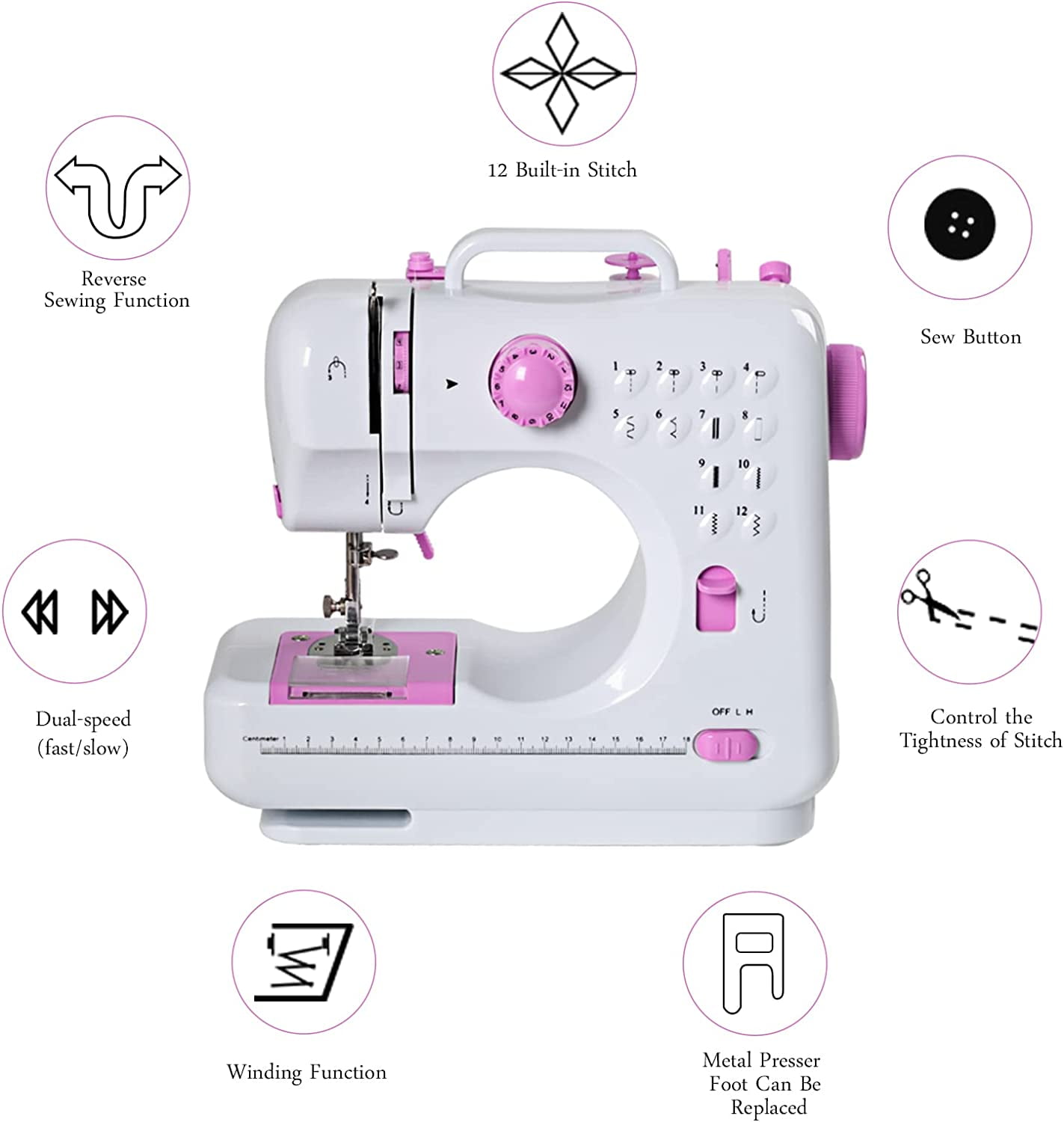 NEX™ Cute Pink Modern Crafting Sewing Machine with 12 Built-In Stitches
