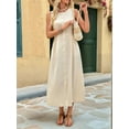 thumbnail image 6 of Women'S Crew Neck Solid Color Sleeveless Button Down Boho Dress Beige XL, 6 of 9
