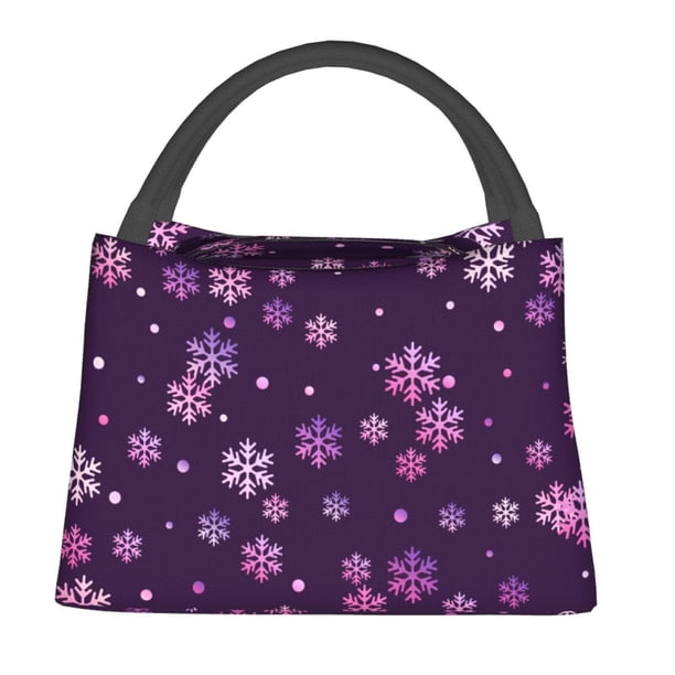 Fotbe Purple Snow Flakes Bolsa Térmica Portátil con Estampado, Bolsa de Entrega de Alimentos Aislada, Bolsa Reutilizable de Gran Capacidad para Comidas y Supermercado