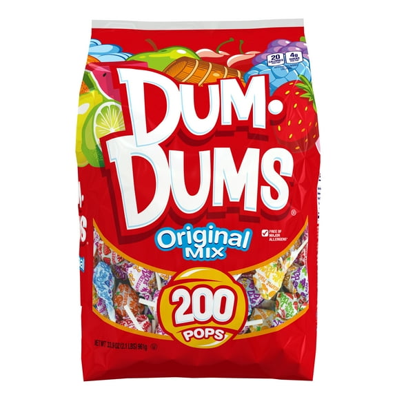 Dum Dum Pops Original Assorted Flavored Lollipops Free of Major Allergens, 200 Count 33.9 oz Bag