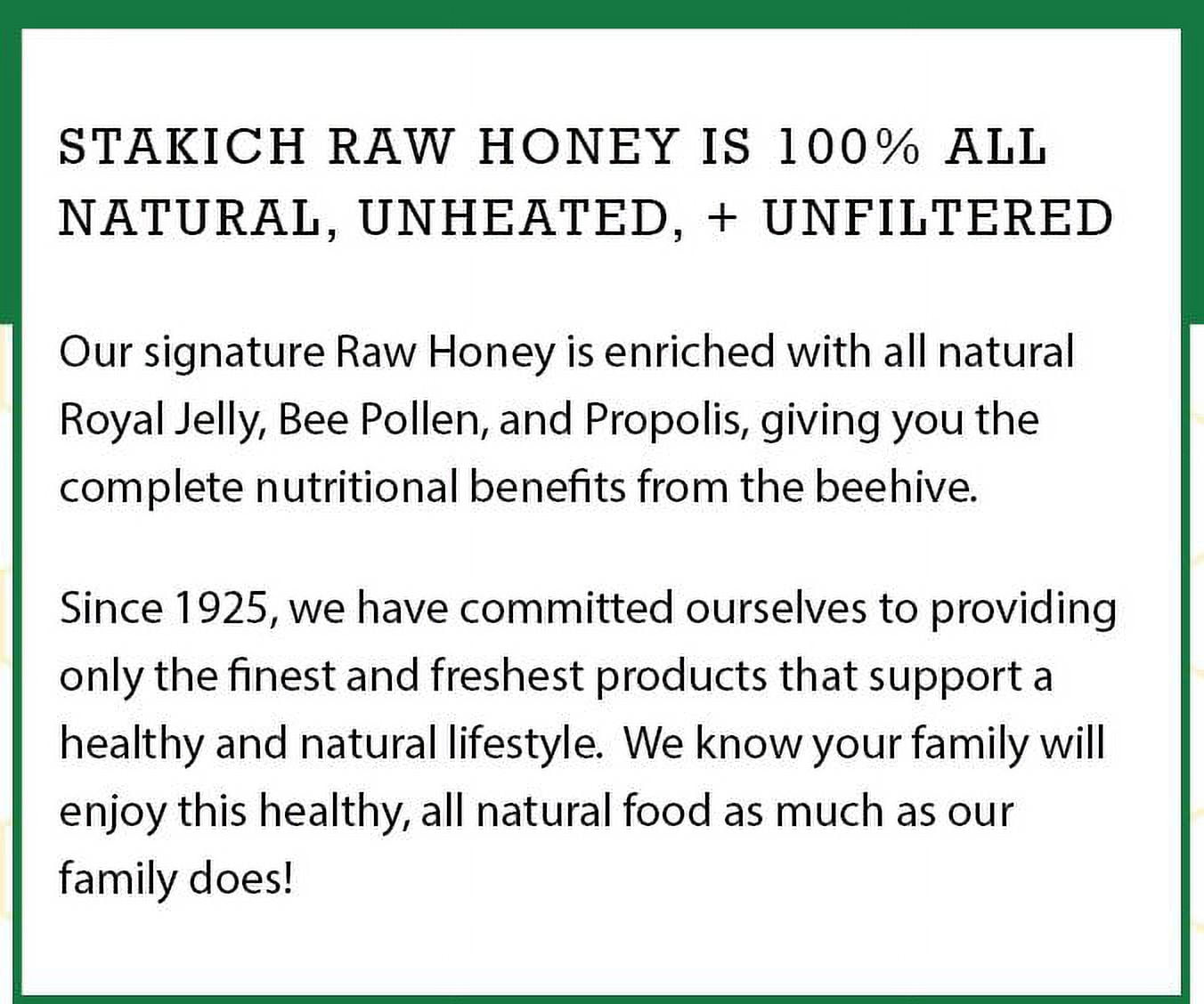 Stakich Raw Honey, Royal Jelly, Bee Pollen & Propolis Enriched, 5.0 Lb