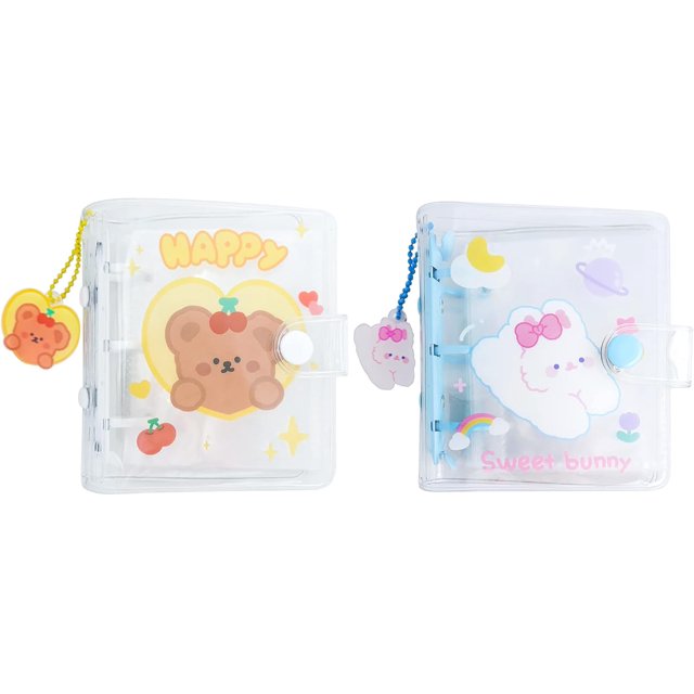 shiyou-2Pcs 3 Inch Mini Photo Album,20 Sheets 40 Pockets Photo Album in Loose Leaf Refillable 3 Rings Photocard Binder Cover Kpop Photocard Holder with Pendant for Picture Cards Storage,Blue White