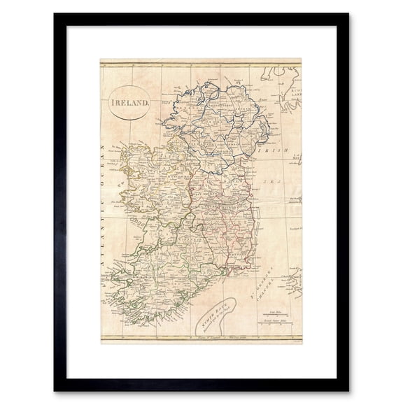 Vintage 1799 Clement Cruttwell Ireland Ulster Connaught Leinster Munster Four Provinces Map Framed Wall Art Print Picture 12X16 inch