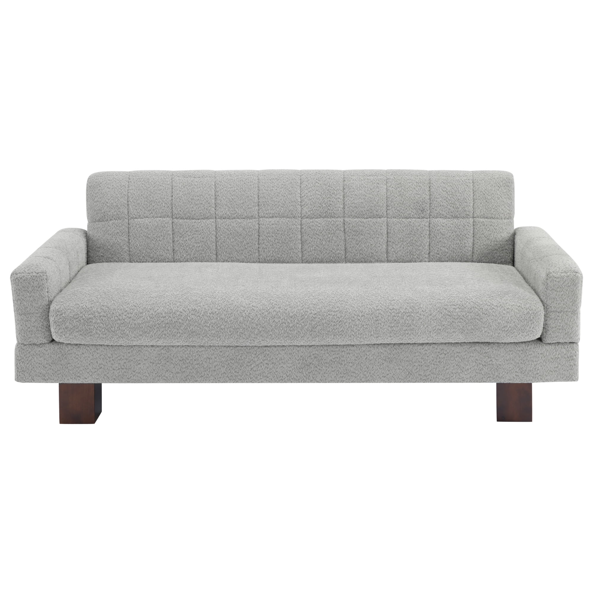 Leumius Loveseat Sofa, Boucle Fabric Biscuit Back Loveseat with Square Arms and Single Cushion Seat, Upholstered 2-Seater Couch for Living Room and Bedroom, Light Grey-Blue