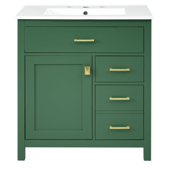 MAYEERTY 30" Green Bathroom Vanity - Ceramic Sink, Ample Storage, Fresh Style for Bathroom Organization