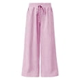 thumbnail image 4 of Cagogo Women Plus Size Striped Wide Leg Palazzo Pants Elastic Waist with Pockets Casual Beach Vacation Long Trousers Lounge Summer Trousers, Pink XL, 4 of 9