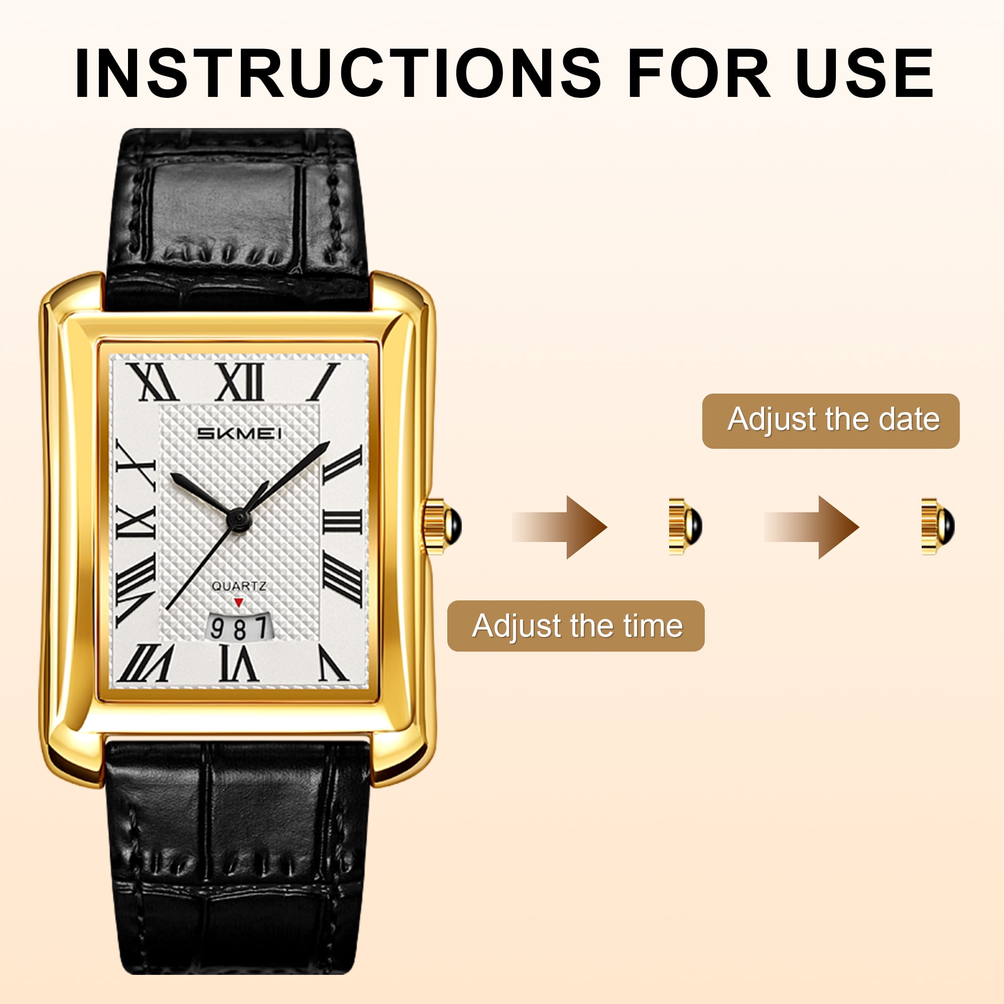 SKMEI Retro Classic Square Watches for Men Quartz Analog Waterproof Watch Leather Business Casual Mens Wrist Watch