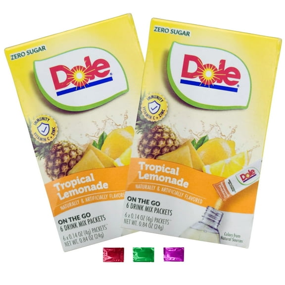 Dole Zero Sugar Tropical Lemonade Drink Mix Packets 12 Total Servings 2 Boxes, Refreshing On the Go Beverage with Snoep in Beperkte Oplage