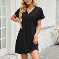 thumbnail image 6 of ZZwxWA Women Summer Dress V Neck Short Sleeve Loose Knit Pockets Beach Midi Casual Dress Solid Color Womens Sundress, 6 of 7