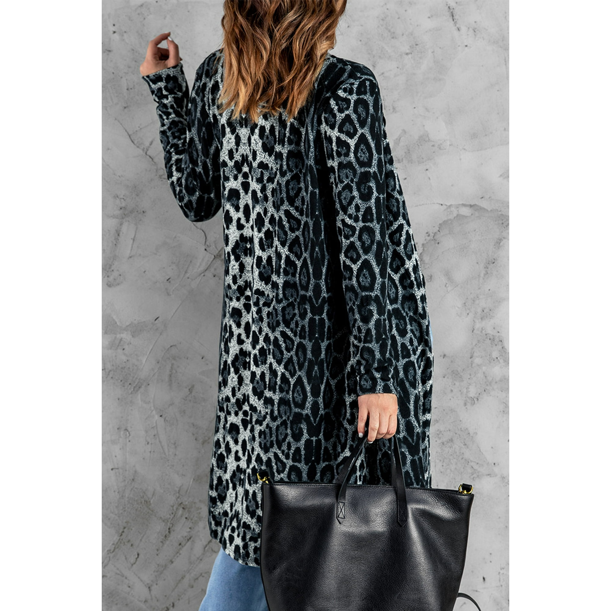 Black leopard print cardigan sale