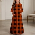 thumbnail image 2 of Atogsazn Girl's Summer Plaid Maxi Dress Kids Casual Flowy Ruffle Short Sleeve Dresses Tiered Sundress Orange 7-8 Years Fashion, 2 of 7