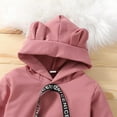 thumbnail image 4 of Mikilon Girls and Boys Sweat Sets Size 1-5 Years Solid Color Drawstring Outfit Sets Cute Hooded Sweatshirts Elastic Waist Wide Leg Pants, 4 of 5