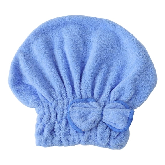 PRYESS Microfiber Hair Drying Cap, Blue 30 x 25 cm Coral Fleece Microfiber Hair Drying Cap with Bow, Coral Fleece Towel Wrap for Women