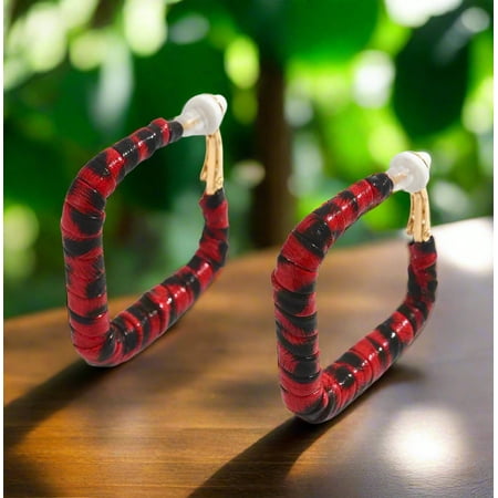 Clip on 1 1/2 gold black red animal print PU leather square earrings