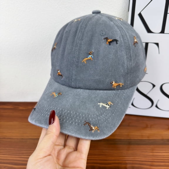 Cevemin Soft-top Baseball Cap - Washed Fabric with Cute Puppy Embroidery Design and Unstructured Fit for Casual Streetwear, Outdoor Activities, Travel, and Holiday Party