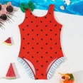 thumbnail image 2 of Girls One Piece Watermelon Print Swimsuit with Cute Bow Ruffle , Adorable Bathing Suit, Kids Summer Swimwear for Beach Pool Wear(Red,5-6 Years), 2 of 8