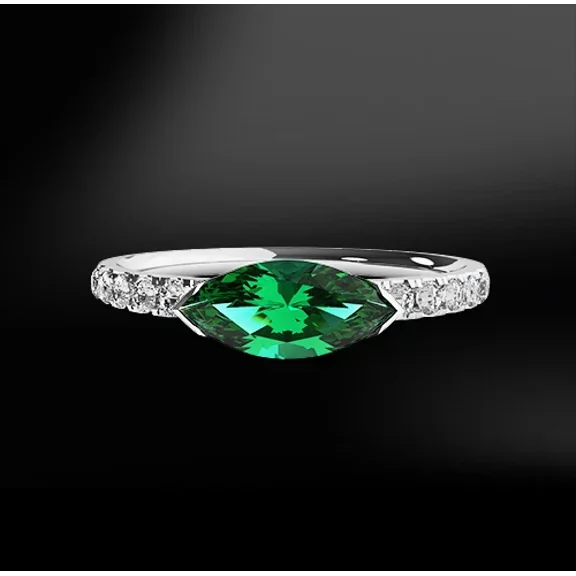 2.00Ct Marquise Cut Lab-Created Green Emerald Women's Band Solitaire Ring 14k White Gold Plated
